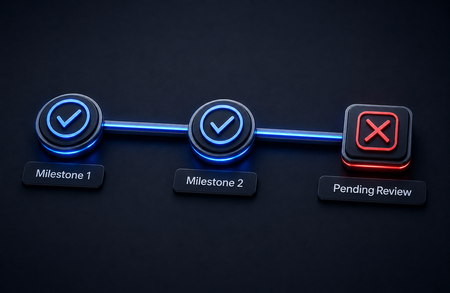 Two approved milestones connected to a third milestone pending review