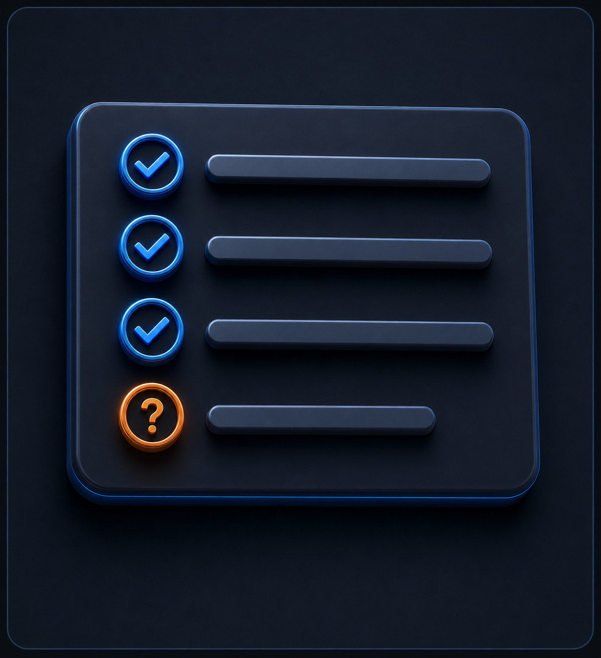 A checklist with three checked items and one flagged with a question mark