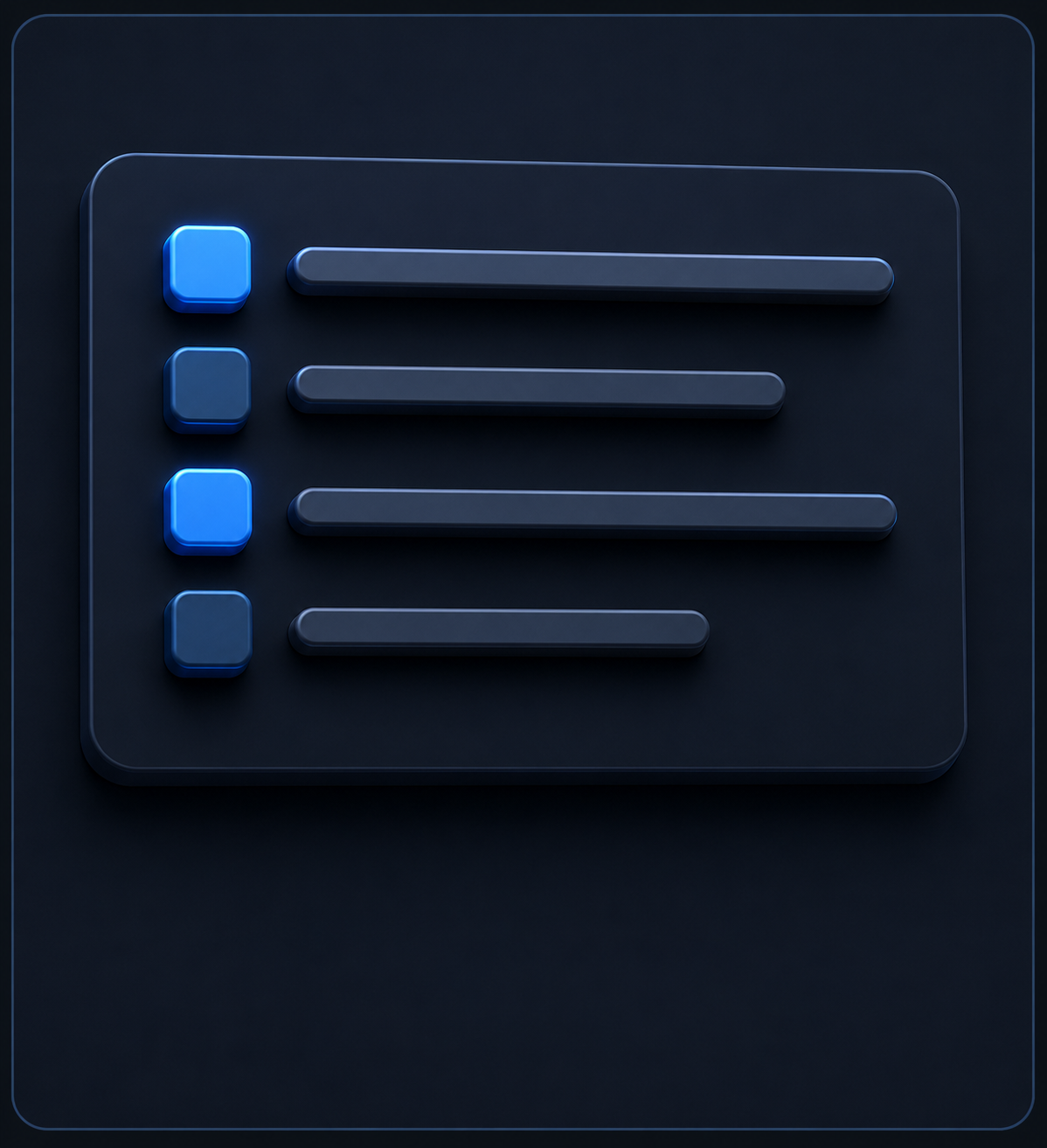 A checklist card with alternating highlighted and dimmed items